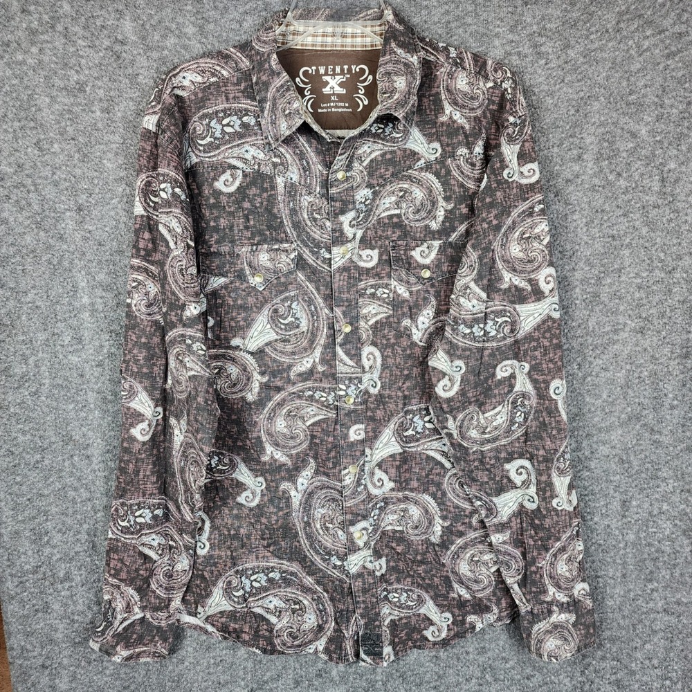 Twenty X Western Shirt Mens XL Brown Paisley Pearl Snap Long Sleeve MJ1202M